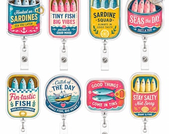Sardine Can Badge Reel Set, Funny Coastal Retractable Badge Holder, Cute Acrylic Badge Reel, Nurse Gift, Office Worker Gift