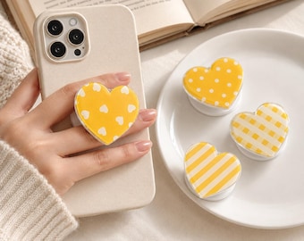 Yellow Heart MagSafe Phone Grip, Cute Heart Pattern Magnetic Phone Holder, Kawaii Phone Stand Gift for Teens and Friends