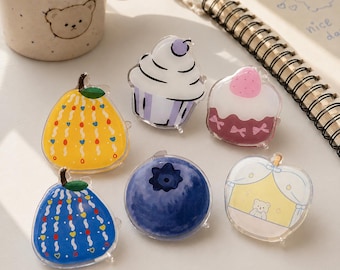 Kawaii Food-Themed MagSafe Phone Grip Set, Cupcake, Pear, Blueberry, and Apple Magnetic Phone Holder, Phone Accessories for Food Lovers