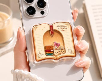Bookish Shaker Magsafe Phone Grip, One More Chapter Acrylic Phone Stand, Books and Mug Charms, Reading Accessory, Bookworm E-reader Stand