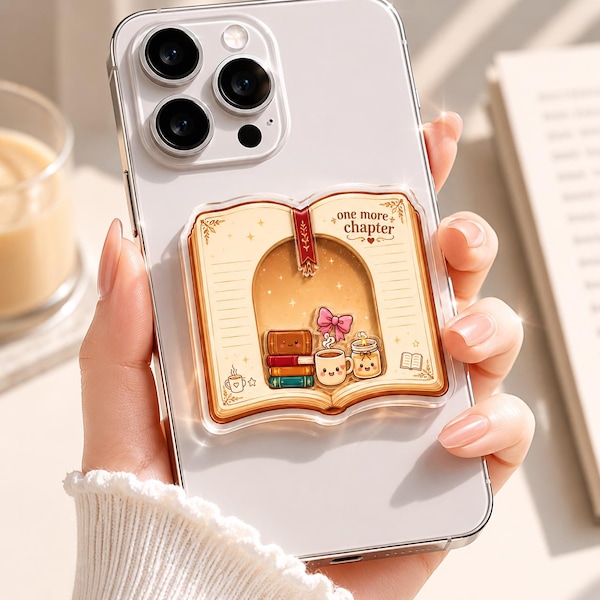 Bookish Shaker Magsafe Phone Grip, One More Chapter Acrylic Phone Stand, Books and Mug Charms, Reading Accessory, Bookworm E-reader Stand