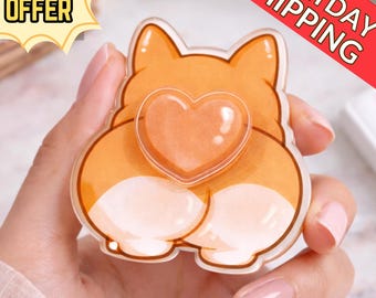 Cute Corgi Butt 2-Layer MagSafe Phone Grip,  Dog Lover Magnetic Phone Holder, Funny Heart-Shaped Butt Grip, Animal Phone Stand