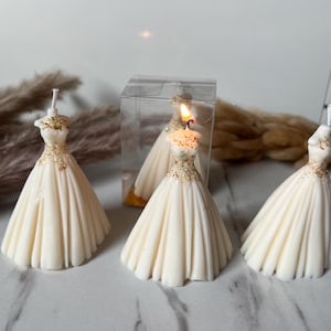 Kleid- Kerze aus Sojawachs | Braudkleid Kerze | elegantes Gastgeschenk | Hochzeit | personalisiertes Geschenk