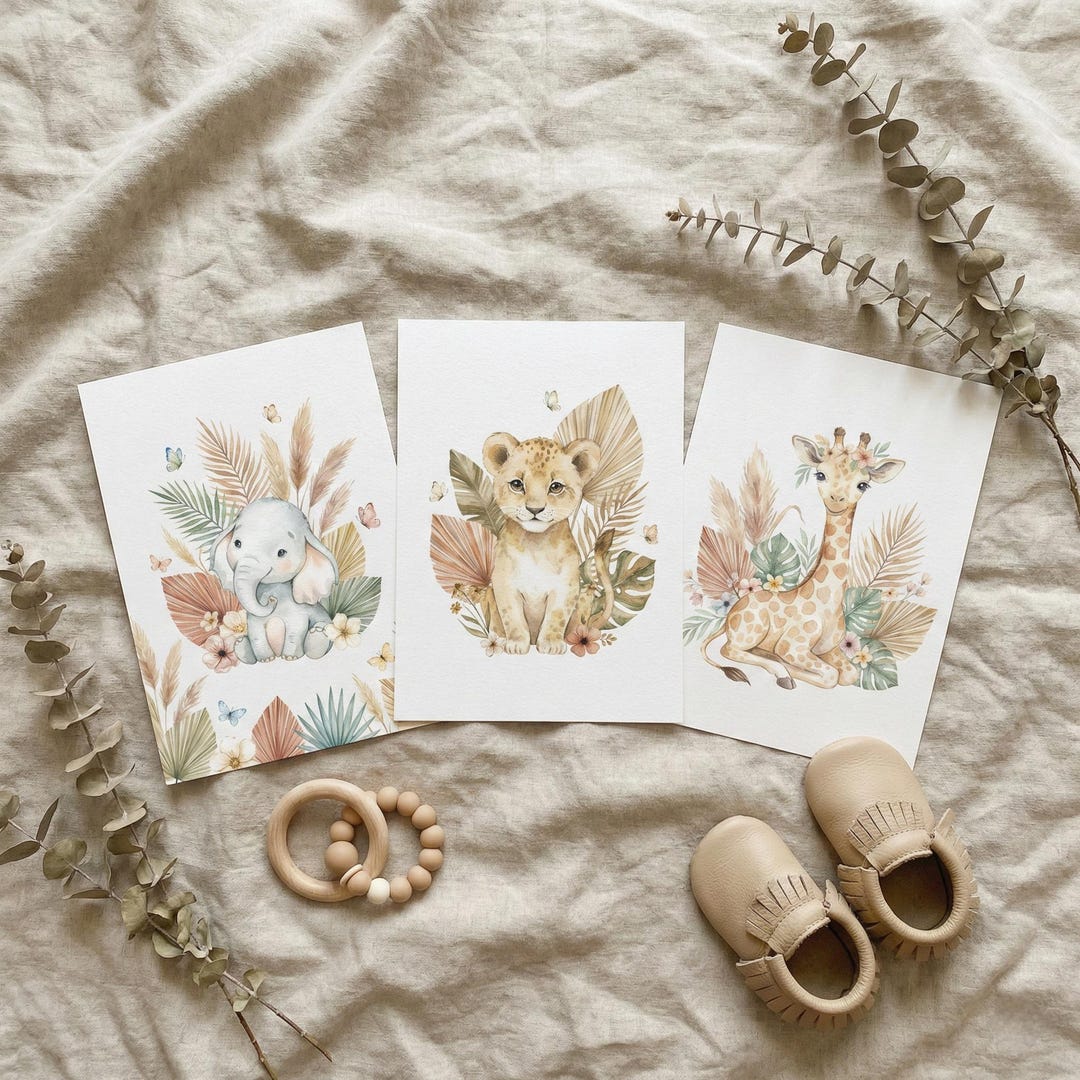 Safari Nursery Prints, Boho Jungle Animals, Set of 3 - Etsy