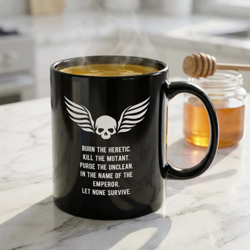 Astra Militarum Emblem Burn the Heretic Mug | Warhammer 40k Black Mug image 1