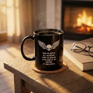 Astra Militarum Emblem Burn the Heretic Mug | Warhammer 40k Black Mug image 2