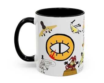 Taza con collage de garabatos de Bill Cipher / Taza con personaje de Gravity Falls