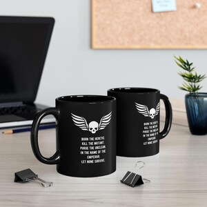 Astra Militarum Emblem Burn the Heretic Mug | Warhammer 40k Black Mug image 3