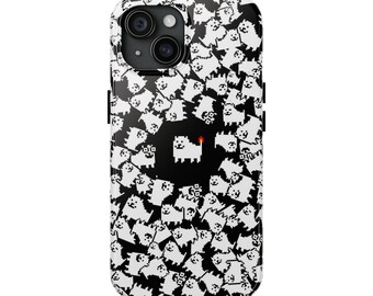 Funda para teléfono con diseño de perro molesto y caos / diseño central con cola llameante, inspirada en Undertale.
