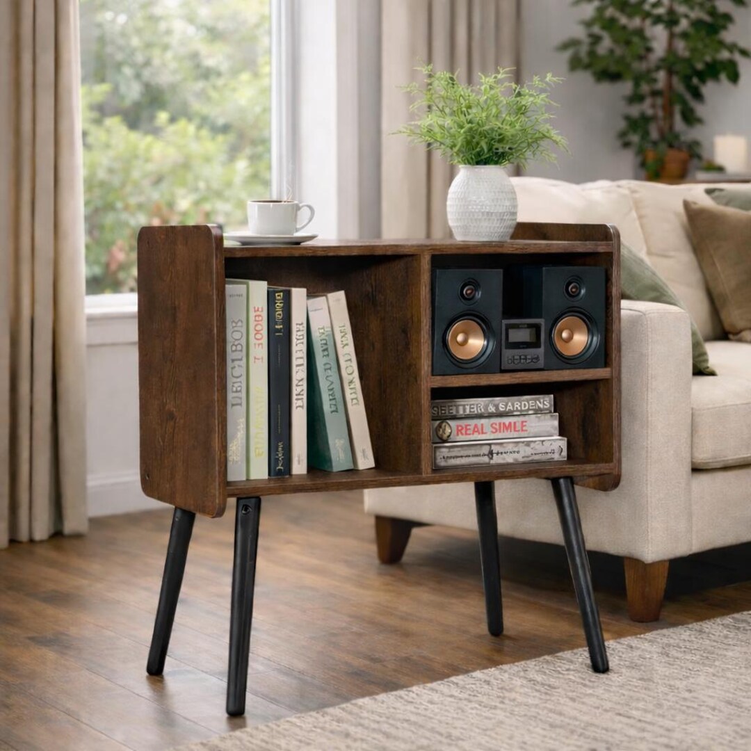 Turntable Bench Wooden Record Player Stand, 2-tier Turntable Table With Vinyl Storage ...