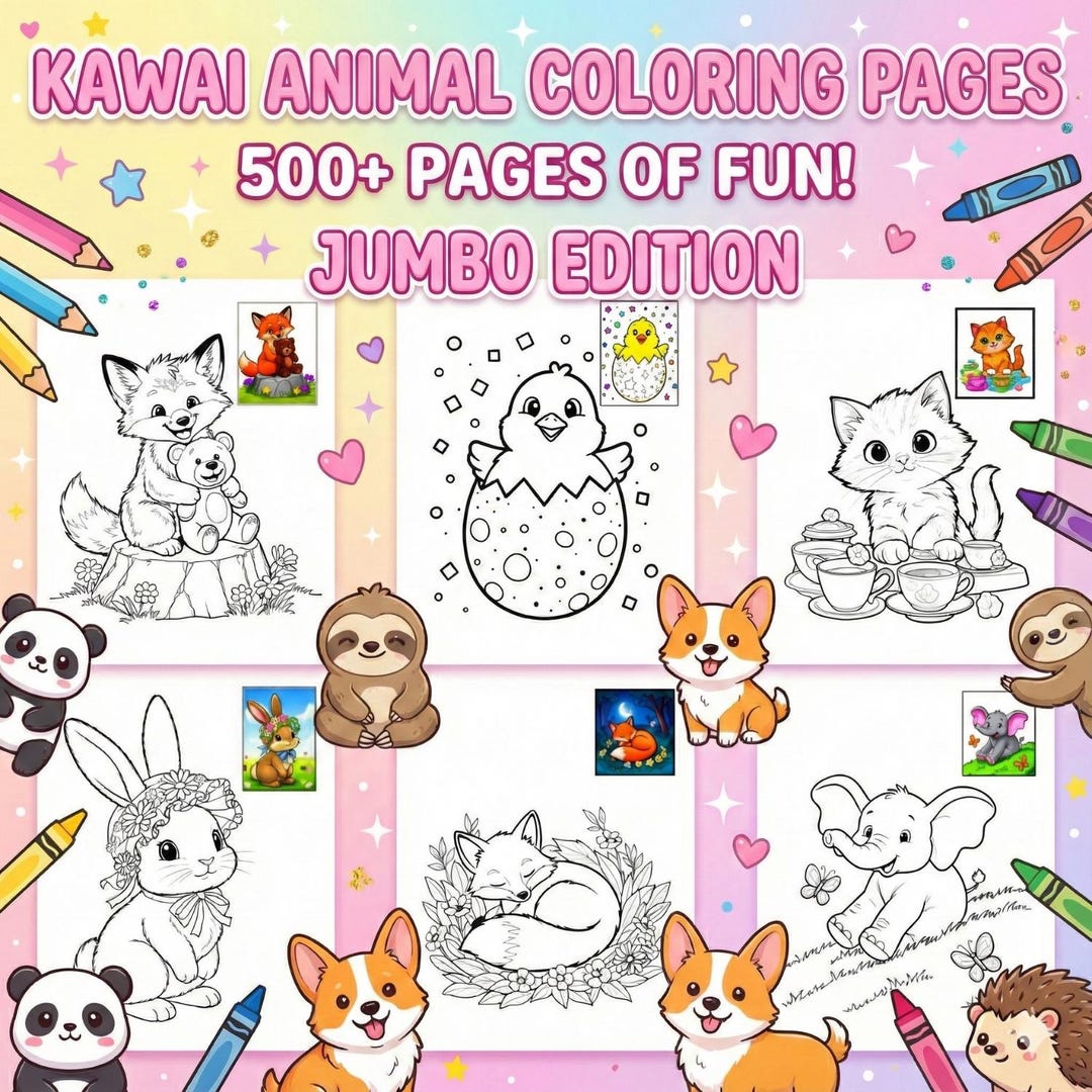 500+kawaii Coloring Pages for Kids Cute Coloring Book Mega Bundle ...