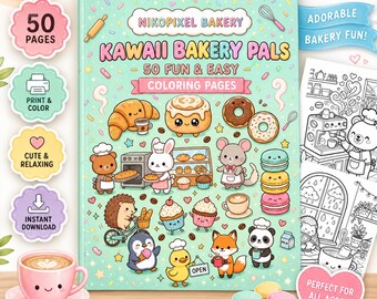 Kawaii Bakery Pals Coloring Book: 50 Animal Food Pages (Digital Download)
