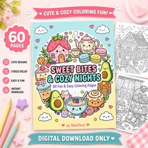 Kawaii matmålarbok | Anime dessert- och dryckessidor (digital nedladdning)