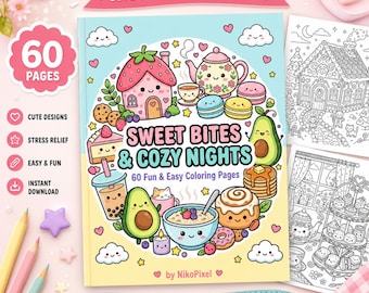 Libro para colorear de comida kawaii / Páginas de postres y bebidas de anime (Descarga digital)