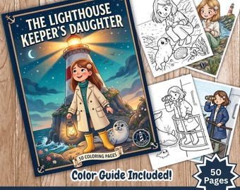 Adult Coloring Book: Lighthouse Keeper's Daughter, Cozy Cottagecore Art Therapy (Digital Download)