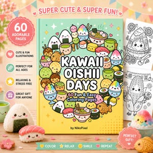 Kawaii japansk matmålarbok, anime snacks desserter utskrivbara sidor (digital nedladdning)
