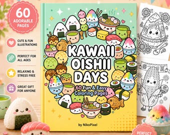 Kawaii Japanese Food Coloring Book, Anime Snacks Desserts Printable Pages (Digital Download)