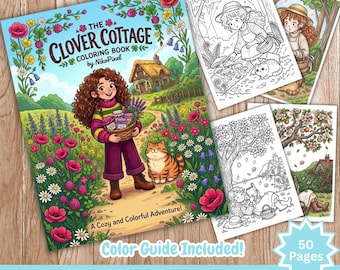 Clover Cottage Adult Coloring Book, Cozy Cottagecore Floral Stress Relief (PDF Download)