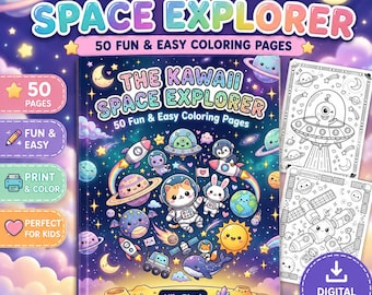 Libro para colorear Kawaii del espacio para niños, páginas con lindos astronautas y extraterrestres, actividad imprimible de galaxia, regalo divertido para la educación en casa sin pantallas
