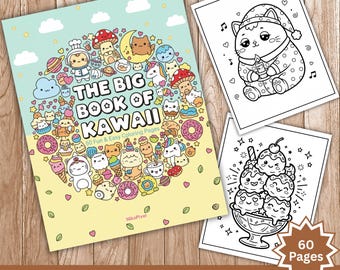 Kawaii Coloring Book for Adults: Animals, Food, Space Pages (Digital Download)