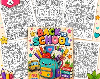 Back to School Coloring Book Printable PDF, 40 School Coloring Pages, First Day of School Activity, Kids Classroom Coloring Book