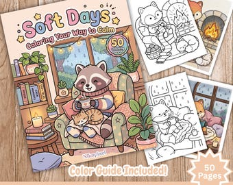 Soft Days Adult Coloring Book: 50 Pages for Stress Relief (Digital Download)