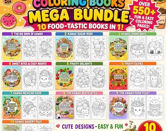 Kawaii Food Coloring Book Bundle: 550+ Pages, 10 Books (Digital Download)