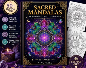 Sacred Geometry Mandala Adult Coloring Book, Printable Spiritual Stress Relief Pages PDF
