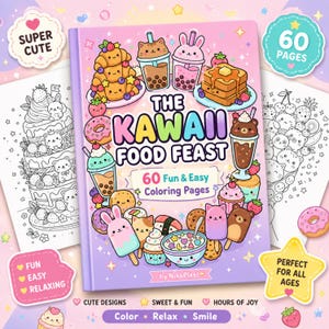 Kawaii matmålarbok, 60 sidor med söta desserter, Chibi matkonst (digital nedladdning)