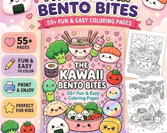 Kawaii Bento Bites Coloring Book | 60 Japanese Food Pages (Digital Download)