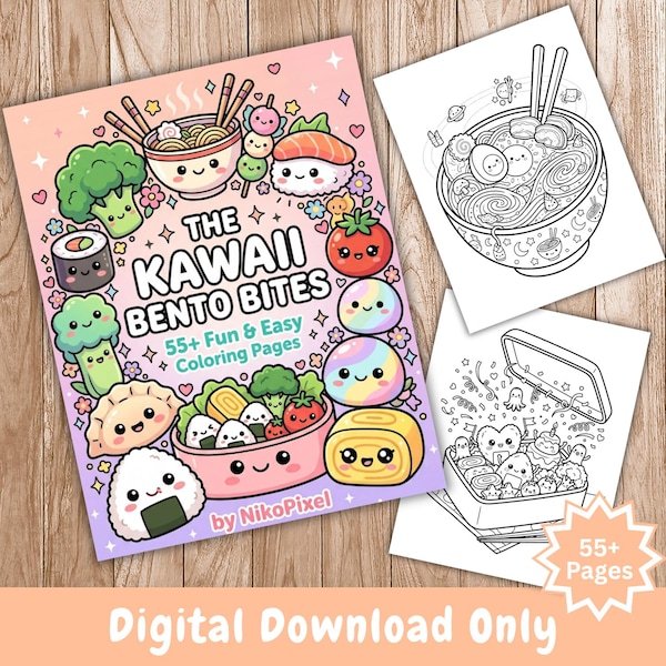 Kawaii Bento Bites Coloring Book | 60 Japanese Food Pages (Digital Download)