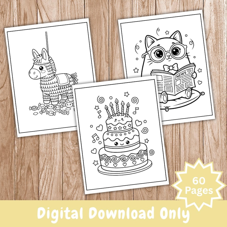 Libro para colorear Kawaii para adultos: animales, comida, páginas del espacio (descarga digital) imagen 2