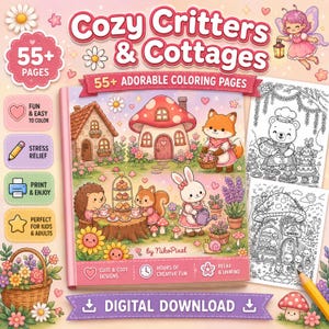 Mysiga Kryp Kawaii Djur & Hygge Stuga Digital Målarbok