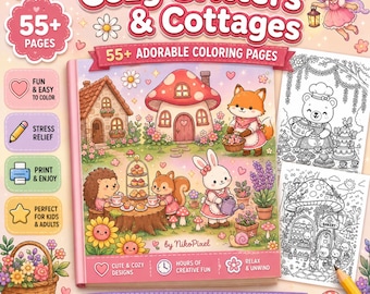 Cozy Critters Kawaii Animal & Hygge Cottage Digital Coloring Book