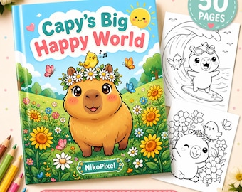 Capy's Big Happy World Capybara Coloring Pages, 50 Printable Animal Activities for Kids, TikTok Inspired PDF Download 300 DPI