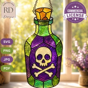 Giftflaska Målat Glas Mönster Gotisk Mall Fönster Solfångare Digital Diy Glaskonst Design Halloween Solfångare Heminredning Väggkonst