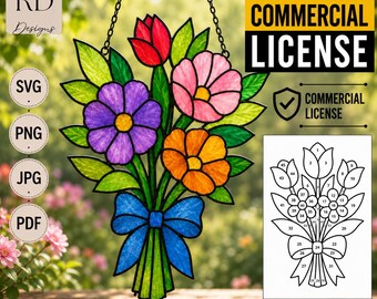 Bouqet Stained Glass pattern Floral Suncatcher Printable pdf Diy Glass Art Beginners Friendly Flowers Home Decor Wall Art Digital Download