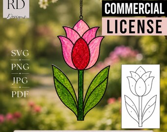 Tulip Stained Glass Digital Pattern Flower Suncatcher Printable pdf Diy Glass Art Beginners Friendly Home Decor Wall Art Handmade Gift