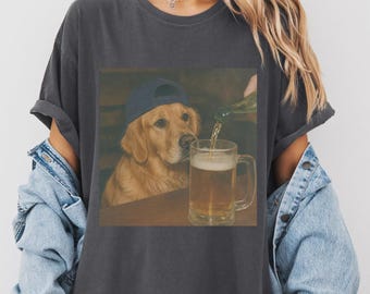 Custom Dog Beer Graphic Tee, Funny Golden Retriever Meme Shirt, Novelty Dog Lover Gift