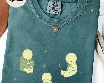 Cute Smiski Shirt Y2K 90s Homebody Club Graphic Tee, Kewpie Cherub Sonny Angel Lover Gift Green Guy, Smiski Pajama Party Oversized T-Shirt