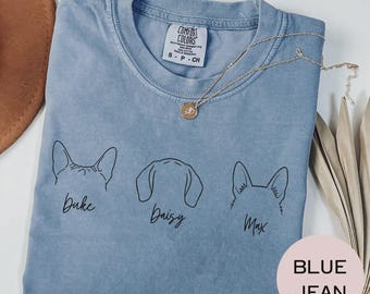 Custom Pet Portrait Shirt, Personalized Dog Cat Ears Tee, Comfort Colors Cotton T-Shirt