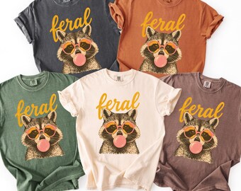 Feral Girl Summer T-Shirt, Preppy Summer Tee, Cute Raccoon Bubble Gum Graphic, Camp Bachelorette, Graduation Gifts for Women, Meme Shirt