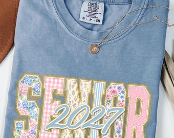 Senior 2027 Girls Shirt, Floral Grandmillennial High School Senior Tee, Graduation Gift, Class of 2027, Cute Senior Year Outfit for Girls