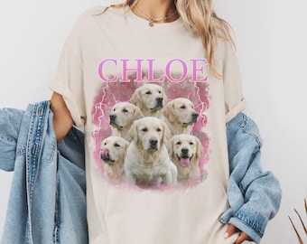 Custom Retro Dog Portrait Shirt, Personalized Pet Photo Tee, 90s Graphic Style
