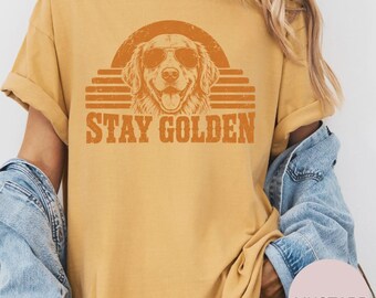 Golden Retriever Dog Retro Vintage T-Shirt, Comfort Colors® Mustard Tee