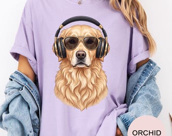 Golden Retriever Shirt with Headphones and Sunglasses | Dog Lover Gift