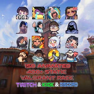 Paquete de emoticonos de Valorant / Más de 550 animaciones y PNG / Twitch, Discord, YouTube, TikTok / 3 tamaños (descarga instantánea)