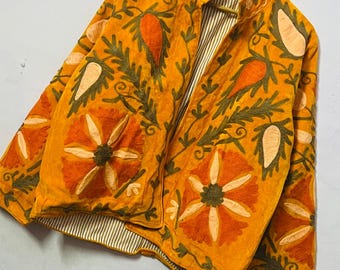 Orange Embroidered Suzani Jacket | Festive Boho Coat