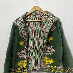 Handmade Velvet Suzani Embroidery Jacket, Bohemian Coat