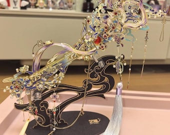A set of exquisitely handcrafted Chinese hair accessories with tassels; wearable handcrafted collectible hairpins.